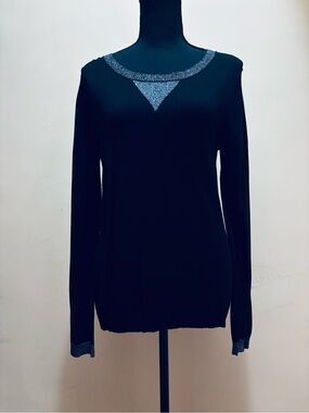Cupio Black Long-Sleeve Sweater with Silver Trim
